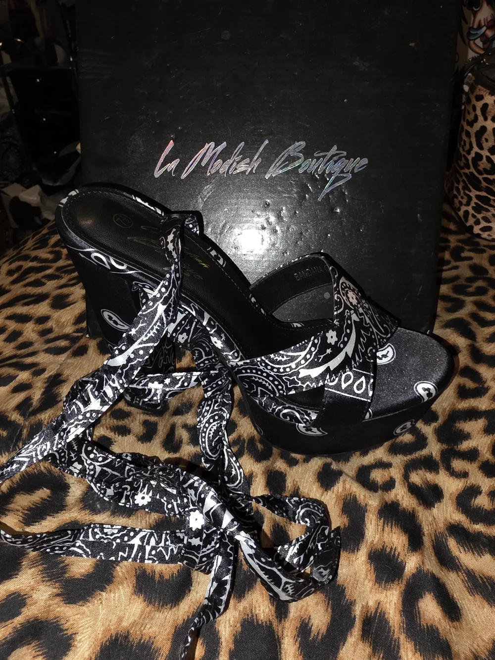 Black Bandana Platform Heels - Picture 1 of 4
